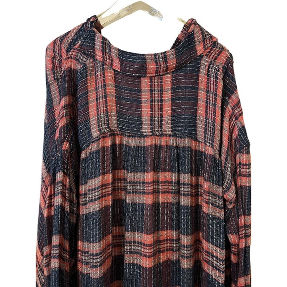 Free People Fearless Love Pink Blue Plaid Sequin Boho Button-Down Shirt - SP - Picture 6 of 10